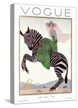 Vogue Cover - January 1926 - Zebra Safari-Andr? E. Marty-Stretched Canvas