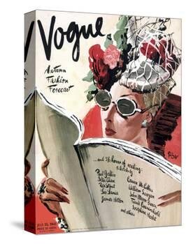 Vogue Cover - July 1941 - Summer Reading-René Bouét-Willaumez-Stretched Canvas