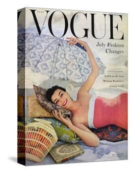 Vogue Cover - July 1954 - Beach Babe-Karen Radkai-Stretched Canvas