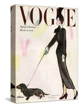 Vogue Cover - March 1917 - Dachshund Stroll-René R. Bouché-Stretched Canvas