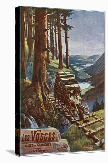 Vosges, France - View of a Lumberjack Carrying Wood, View of the Garardmer Valley, c.1920-Lantern Press-Stretched Canvas