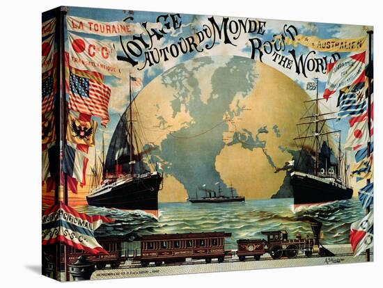 Voyage Around the World", Poster for the "Compagnie Generale Transatlantique", Late 19th Century-A. Schindeler-Premier Image Canvas