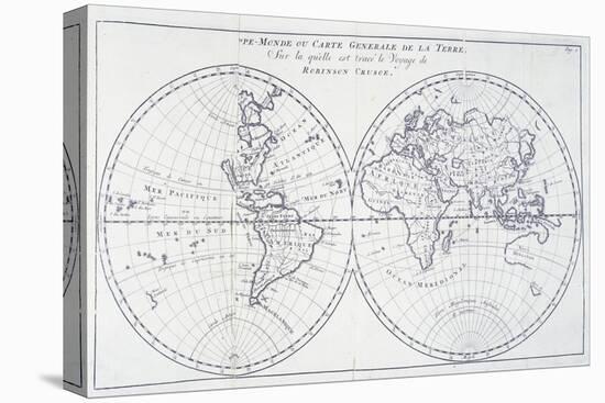 Voyage of Robinson Crusoe, from 18th Century Map of World-null-Premier Image Canvas