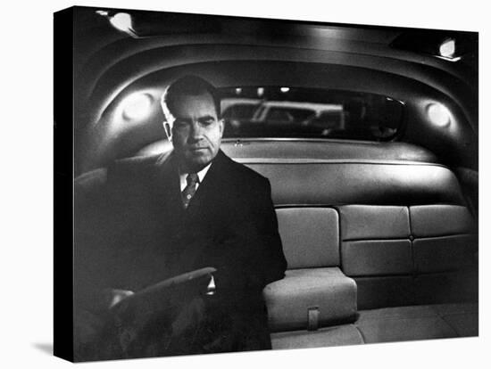 VP Richard Nixon Sitting Solemnly in Back Seat of Dimly Lit Limousine-Hank Walker-Premier Image Canvas