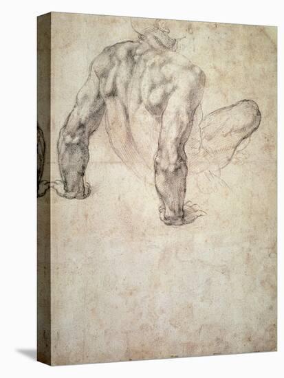 W.63R Study of a Male Nude, Leaning Back on His Hands-Michelangelo Buonarroti-Premier Image Canvas