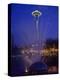 Wa, Seattle, International Fountain with Holiday Lights and the Space Needle-Jamie And Judy Wild-Premier Image Canvas