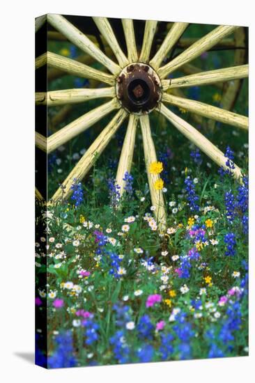 Wagon Wheel Sitting Among Wildflowers-Darrell Gulin-Premier Image Canvas