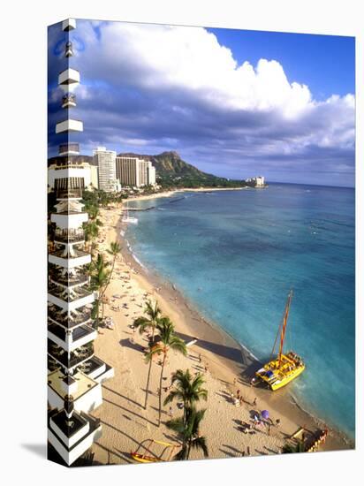 Waikiki Beach with Diamond Head, Honolulu, Oahu, Hawaii-Bill Bachmann-Premier Image Canvas