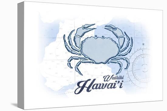 Waikiki, Hawaii - Crab - Blue - Coastal Icon-Lantern Press-Stretched Canvas