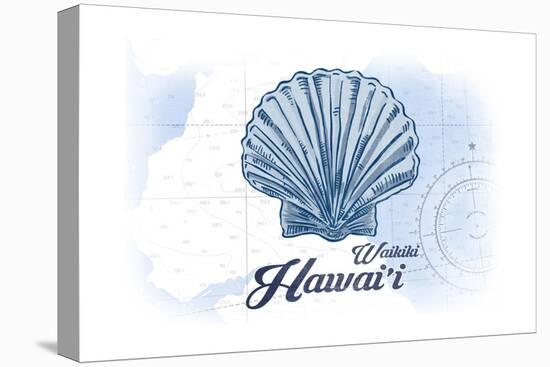 Waikiki, Hawaii - Scallop Shell - Blue - Coastal Icon-Lantern Press-Stretched Canvas