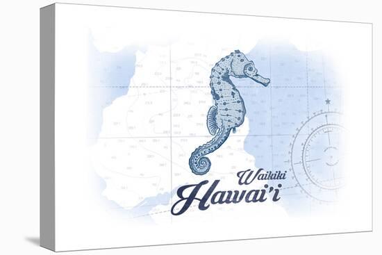 Waikiki, Hawaii - Seahorse - Blue - Coastal Icon-Lantern Press-Stretched Canvas