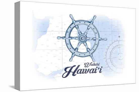 Waikiki, Hawaii - Ship Wheel - Blue - Coastal Icon-Lantern Press-Stretched Canvas