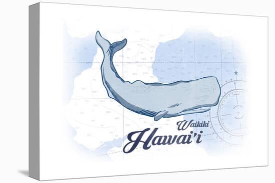 Waikiki, Hawaii - Whale - Blue - Coastal Icon-Lantern Press-Stretched Canvas