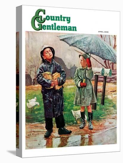 "Waiting for Bus in Rain," Country Gentleman Cover, April 1, 1948-Austin Briggs-Premier Image Canvas