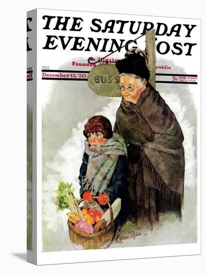 "Waiting for the Bus," Saturday Evening Post Cover, December 13, 1930-Ellen Pyle-Premier Image Canvas