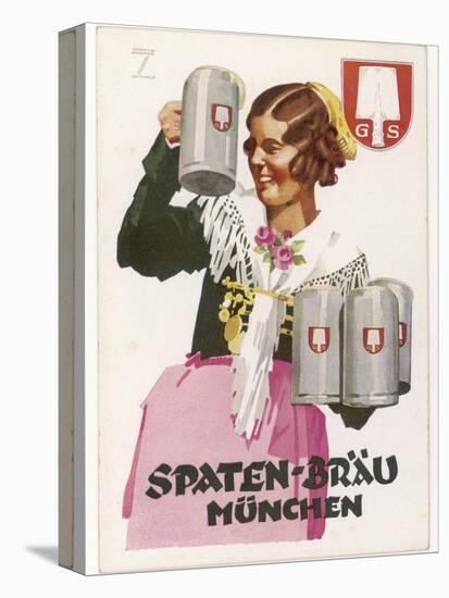 Waitress Brings Four Seidels of Frothy Spaten-Brau-Ludwig Hohlwein-Premier Image Canvas