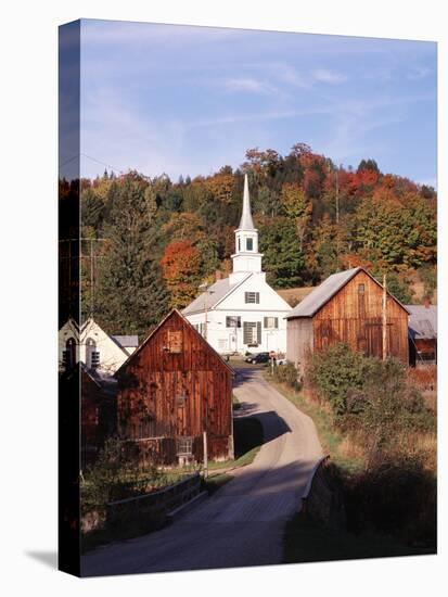 Waits River, View of Church and Barn in Autumn, Northeast Kingdom, Vermont, USA-Walter Bibikow-Premier Image Canvas