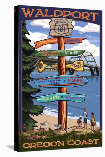 Waldport, Oregon - Signpost Destinations-Lantern Press-Stretched Canvas