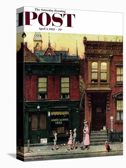 "Walking to Church" Saturday Evening Post Cover, April 4,1953-Norman Rockwell-Premier Image Canvas