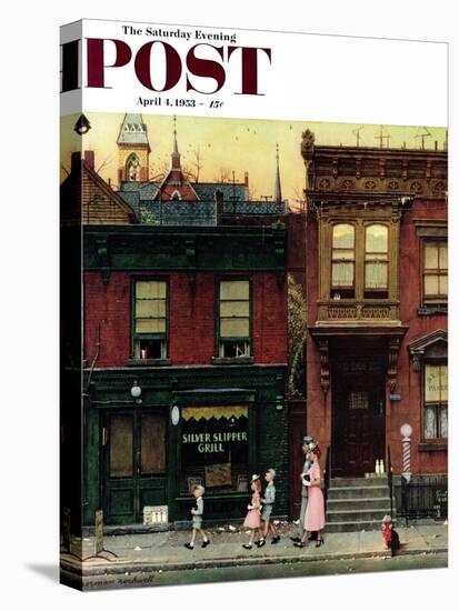 "Walking to Church" Saturday Evening Post Cover, April 4,1953-Norman Rockwell-Premier Image Canvas