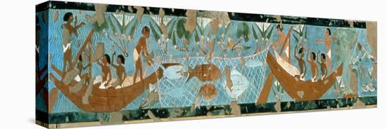 Wall Painting from the Tomb of Ipuy, Thebes, Depicting a Fishing Scene, Egyptian, New Kingdom-null-Premier Image Canvas