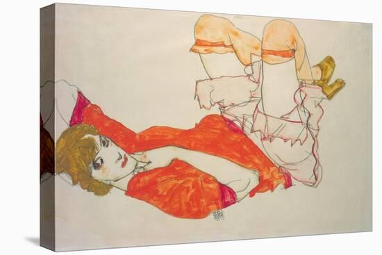 Wally in a Red Blouse with Knees Lifted Up, 1913-Egon Schiele-Premier Image Canvas