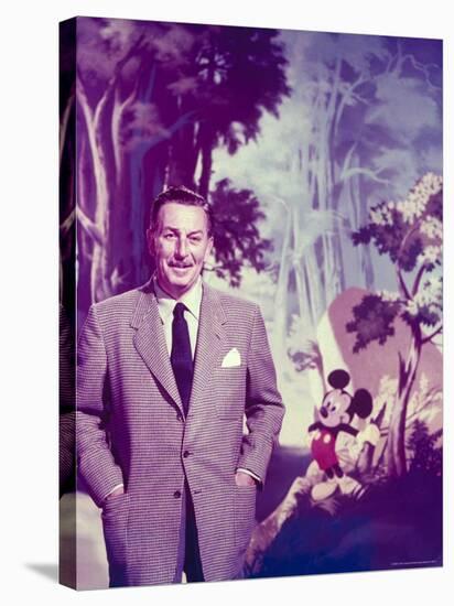 Walt Disney Posing Against Landscape Backdrop Containing Mickey Mouse-Alfred Eisenstaedt-Premier Image Canvas