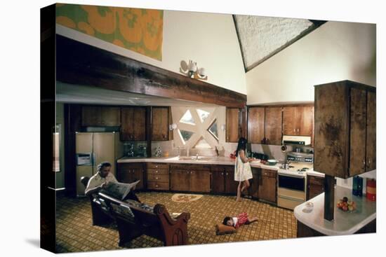 Walter Scale in the Kitchen of His Geodesic Dome House with His Children-John Dominis-Premier Image Canvas