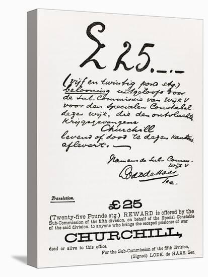 Wanted Poster for Escaped Prisoner of War Churchill, from 'A Roving Commission by Winston S.…-South African School-Premier Image Canvas