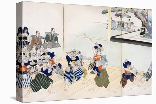 Warlord Watches Samurai Practising their Swordplay (Colour Woodblock Print)-Japanese-Premier Image Canvas