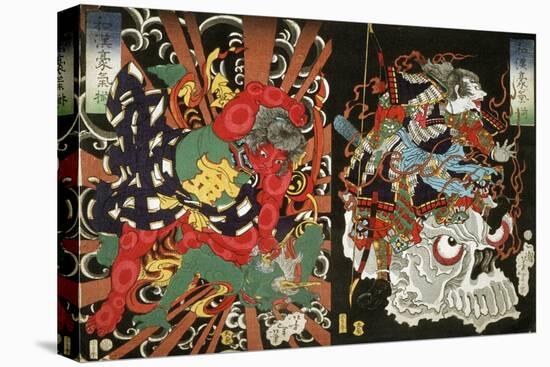 Warrior on Skull and Kintoki Overpowering a Demon, from the Series Valour in China and Japan, 1868-Tsukioka Yoshitoshi-Premier Image Canvas