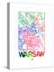 Warsaw Watercolor Street Map-NaxArt-Stretched Canvas
