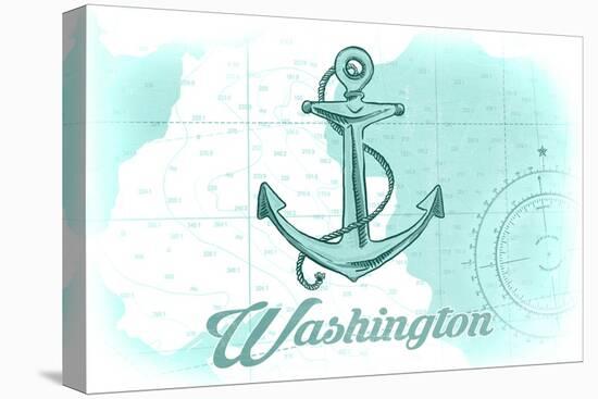 Washington - Anchor - Teal - Coastal Icon-Lantern Press-Stretched Canvas