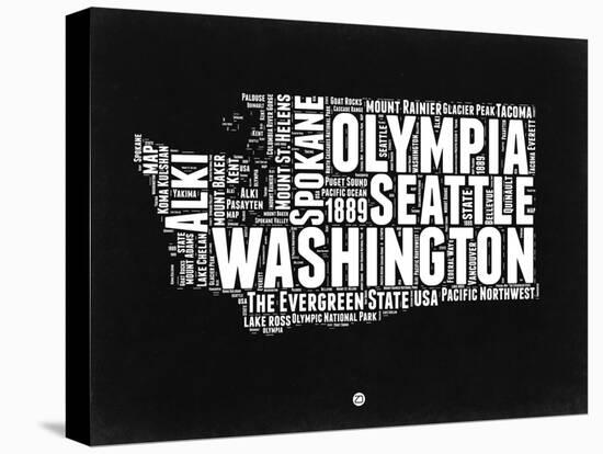 Washington Black and White Map-NaxArt-Stretched Canvas