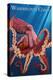 Washington Coast - Red Octopus-Lantern Press-Stretched Canvas