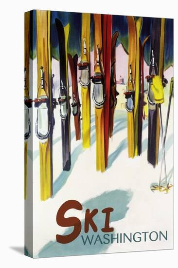 Washington - Colorful Skis-Lantern Press-Stretched Canvas