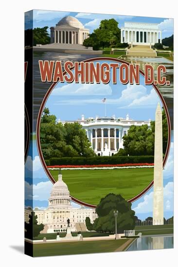 Washington DC - Montage-Lantern Press-Stretched Canvas