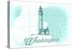 Washington - Lighthouse - Teal - Coastal Icon-Lantern Press-Stretched Canvas