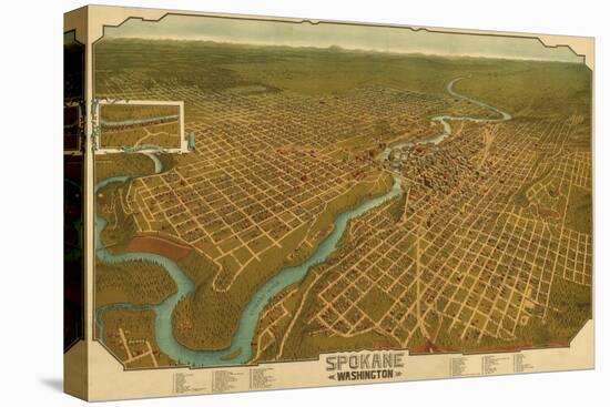 Washington - Panoramic Map of Spokane-Lantern Press-Stretched Canvas