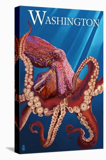 Washington - Red Octopus-Lantern Press-Stretched Canvas