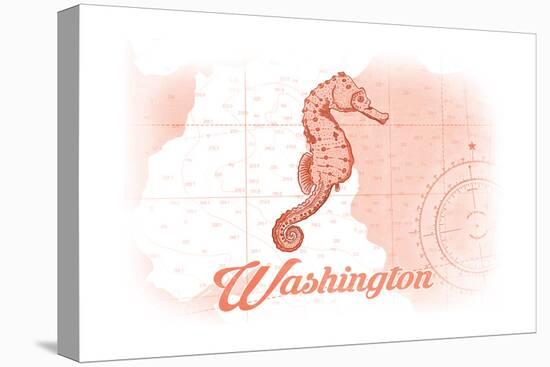 Washington - Seahorse - Coral - Coastal Icon-Lantern Press-Stretched Canvas