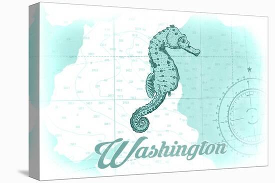 Washington - Seahorse - Teal - Coastal Icon-Lantern Press-Stretched Canvas