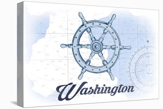 Washington - Ship Wheel - Blue - Coastal Icon-Lantern Press-Stretched Canvas