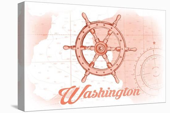 Washington - Ship Wheel - Coral - Coastal Icon-Lantern Press-Stretched Canvas