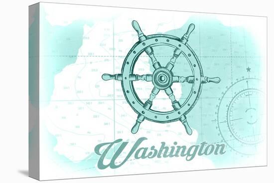 Washington - Ship Wheel - Teal - Coastal Icon-Lantern Press-Stretched Canvas