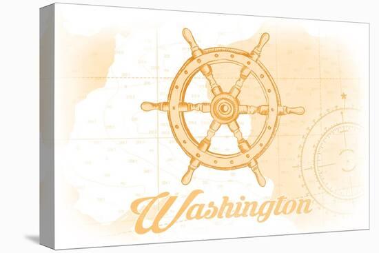 Washington - Ship Wheel - Yellow - Coastal Icon-Lantern Press-Stretched Canvas