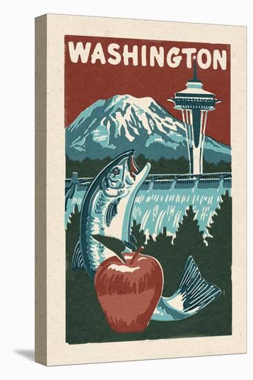 Washington State - Woodblock-Lantern Press-Stretched Canvas