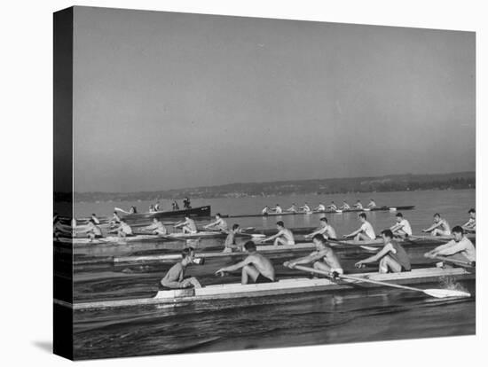 Washington Univ. Rowing Team Practicing on Lake Washington-J^ R^ Eyerman-Premier Image Canvas