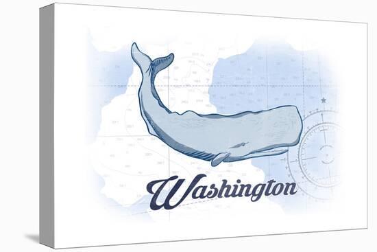 Washington - Whale - Blue - Coastal Icon-Lantern Press-Stretched Canvas