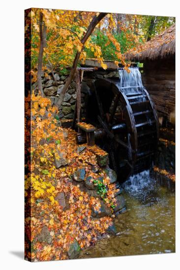 Water mill and Autumn color at Namsangol traditional folk village, Seoul, South Korea-null-Stretched Canvas